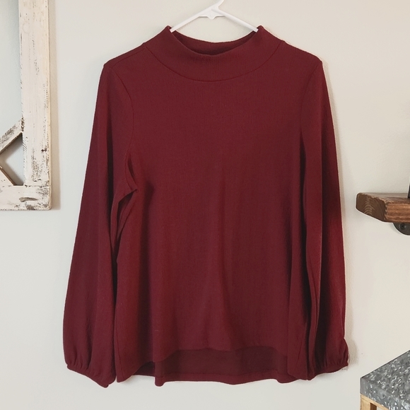 Old Navy Women's Long Sleeve Mock Neck Top, Burgandy, Weave Pattern - Picture 1 of 5